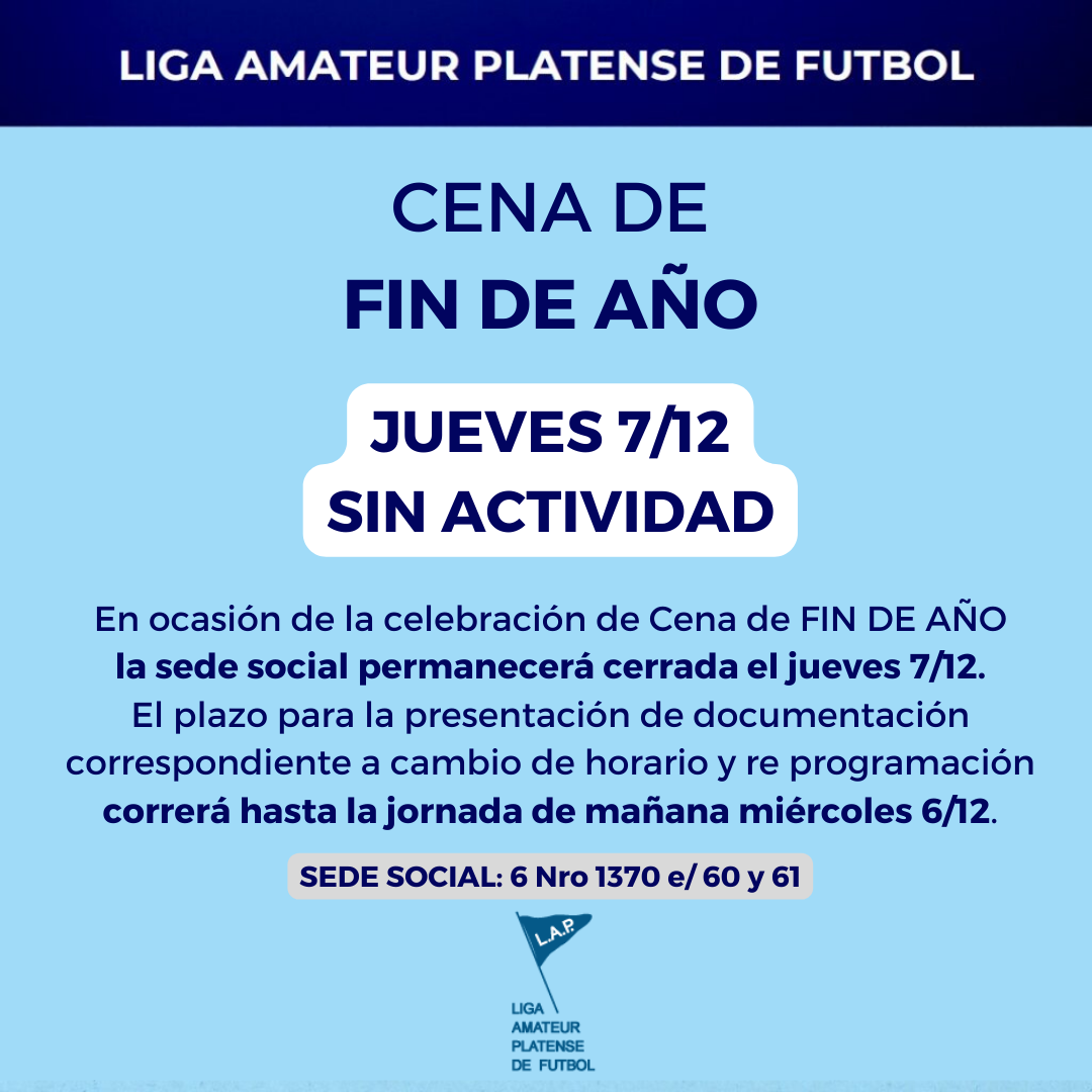 #Atención CENA DE FIN DE AÑO: JUEVES 7/12 SIN ACTIVIDAD