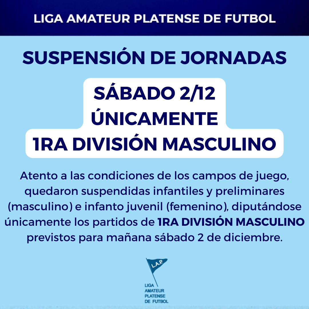 SÁBADO 2/12 ÚNICAMENTE 1RA DIVISIÓN MASCULINO