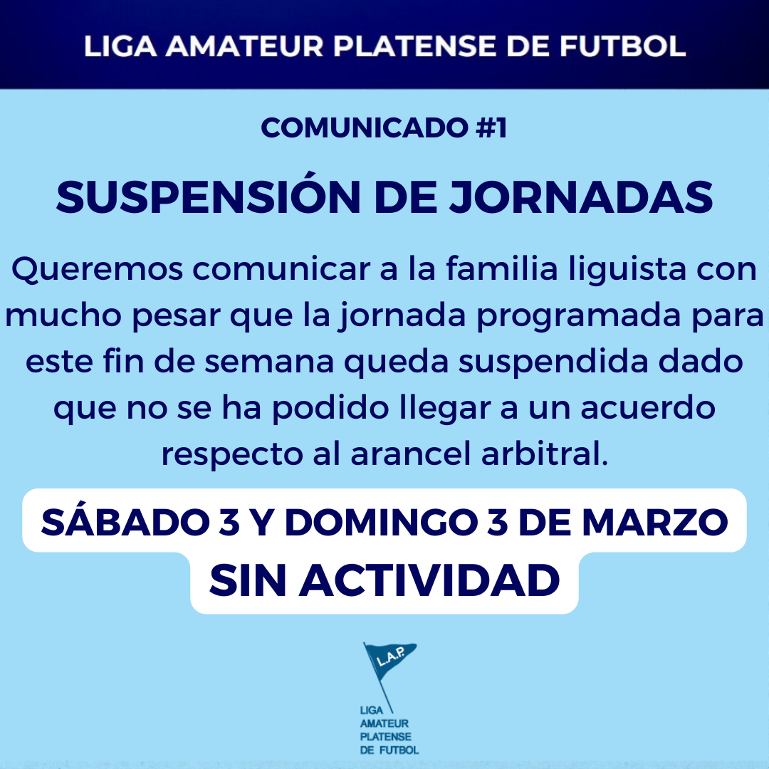 COMUNICADO OFICIAL: SUSPENSIÓN DE JORNADAS SÁBADO 2 Y DOMINGO 3 DE MARZO POR FALTA DE ACUERDO RESPECTO AL ARANCEL ARBITRAL
