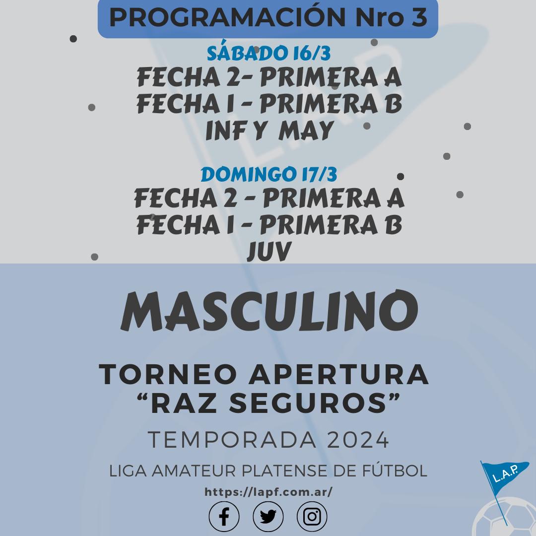 PROGRAMACIÓN NRO 3: PRIMERA A – FECHA 2 PRIMERA B - FECHA 1