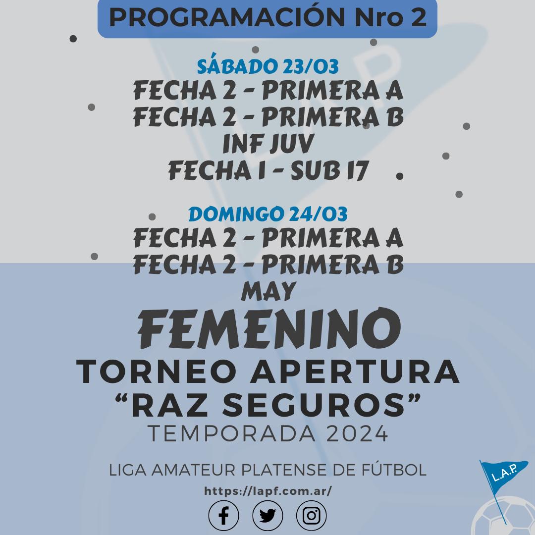 PROGRAMACIÓN NRO 2: PRIMERA A - FECHA 2 PRIMERA B - FECHA 2 ┃FECHA 1 - SUB 17