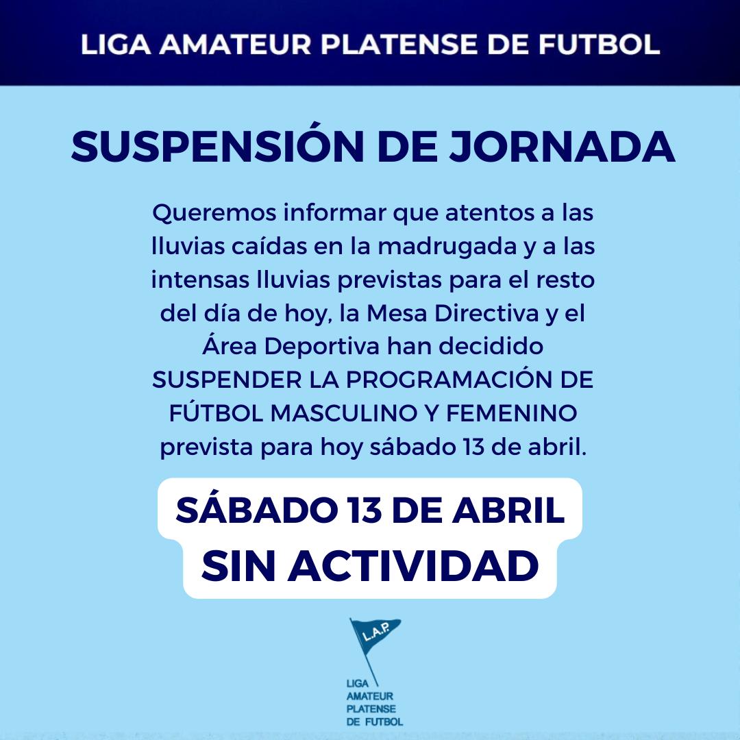 SUSPENSIÓN DE JORNADA: DOMINGO 14/04 SIN ACTIVIDAD