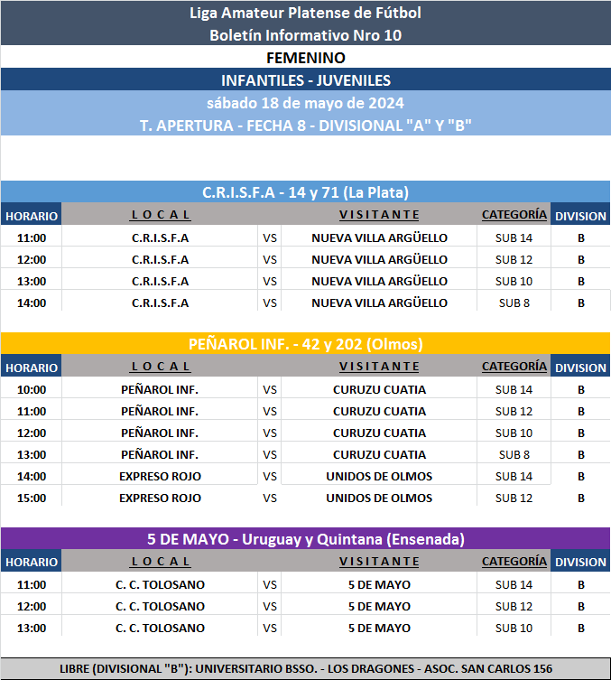 PROGRAMACIÓN NRO 10: PRIMERA A - PRIMERA B ┃ SUB 17