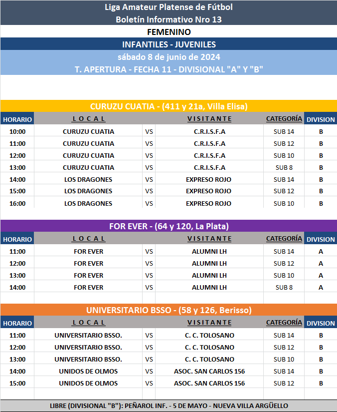 PROGRAMACIÓN NRO 13: PRIMERA A - PRIMERA B ┃ SUB 17