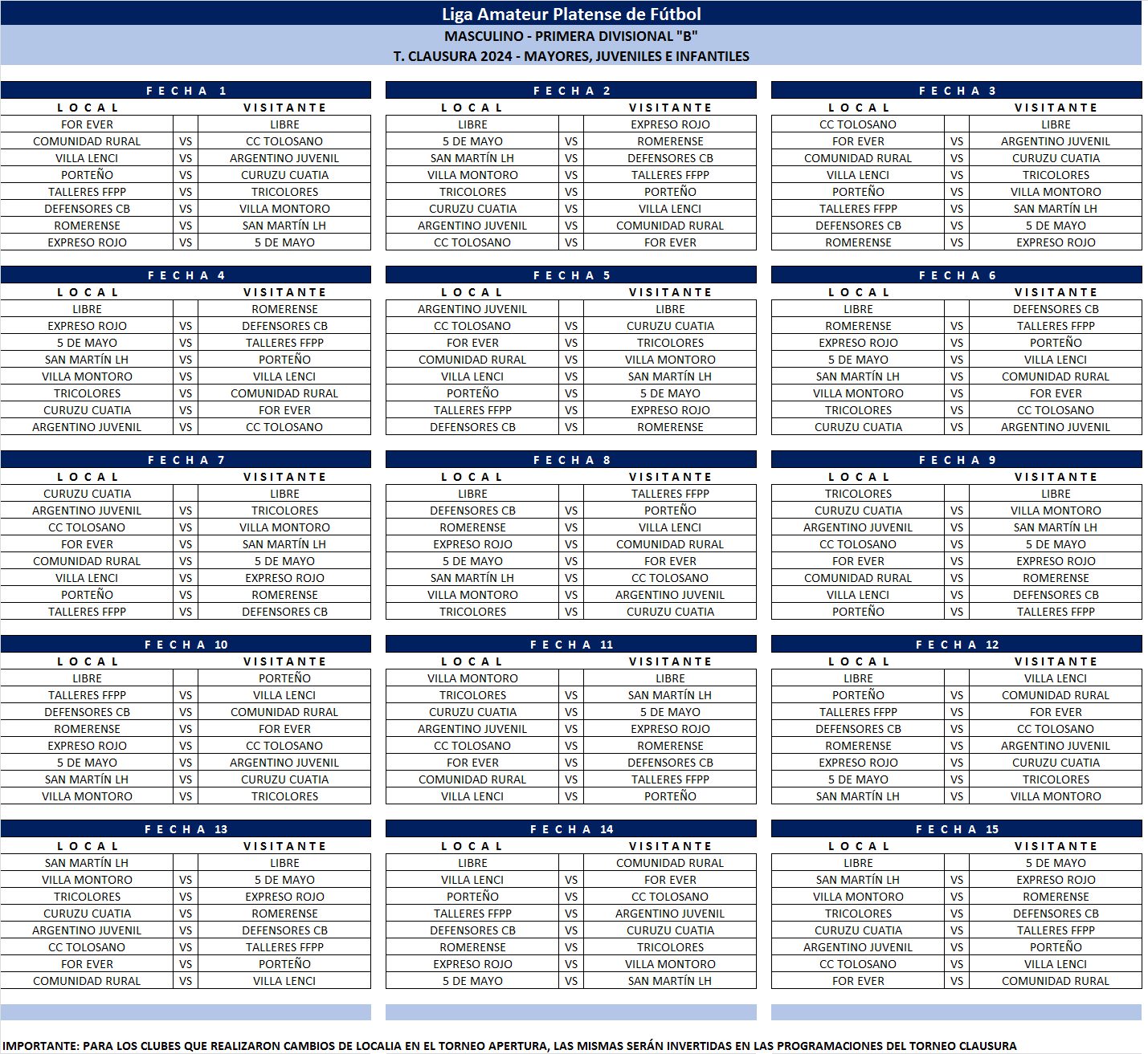 FIXTURE PRIMERA B T. CLAUSURA 2024