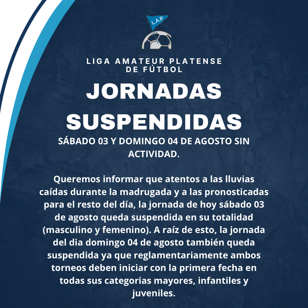 SUSPENSIÓN DE JORNADAS: SÁBADO 03 Y DOMINGO 04 DE AGOSTO SIN ACTIVIDAD.