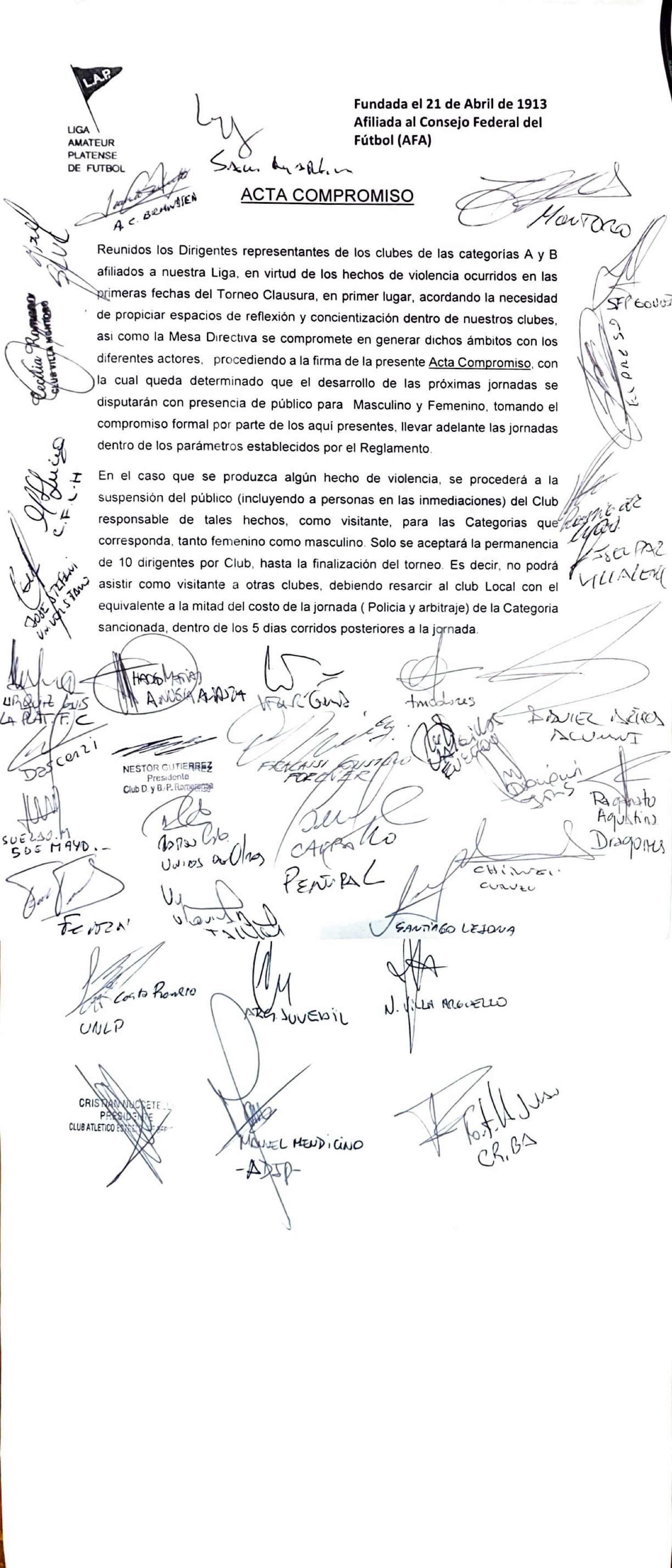 COMUNICADO OFICIAL: ACTA COMPROMISO