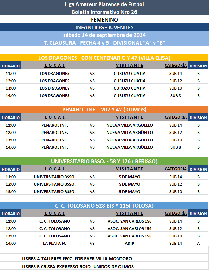 PROGRAMACIÓN NRO 26: PRIMERA A - PRIMERA B ┃ SUB 17