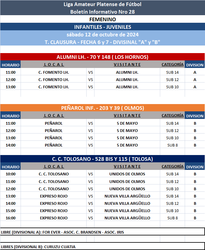 PROGRAMACIÓN NRO 28: PRIMERA A - PRIMERA B ┃ SUB 17