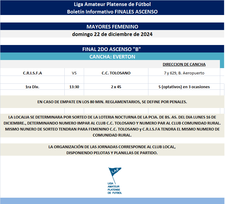 PROGRAMACIÓN: FINALES ASCENSO