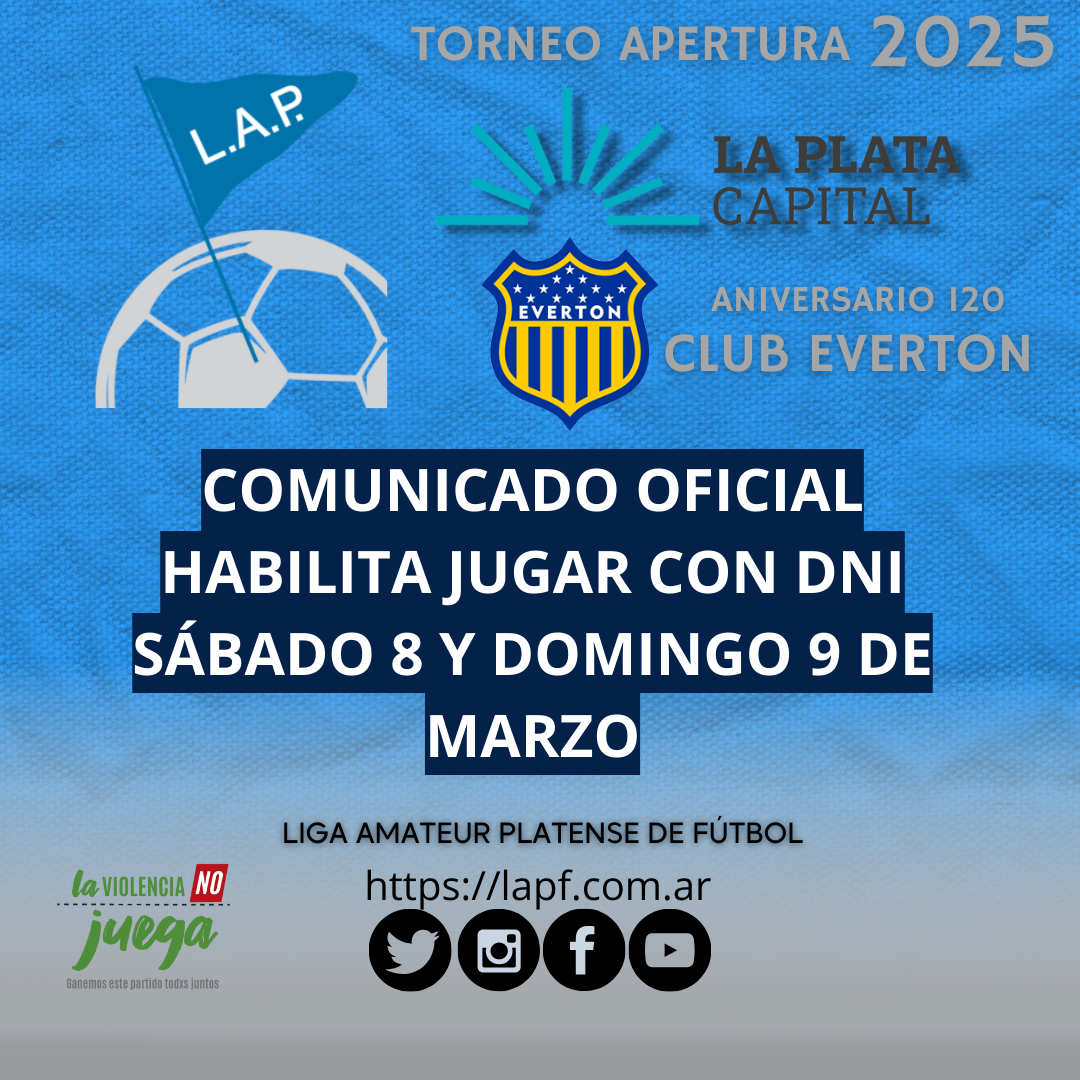 COMUNICADO OFICIAL: HABILITA JUGAR CON DNI SÁBADO 08/03 Y DOMINGO 09/03