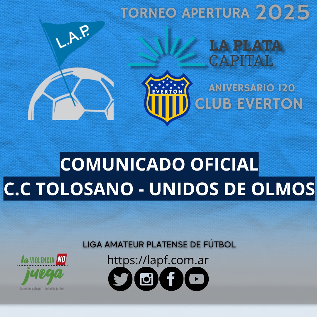 #Institucional | COMUNICADO OFICIAL: C.C TOLOSANO - UNIDOS DE OLMOS