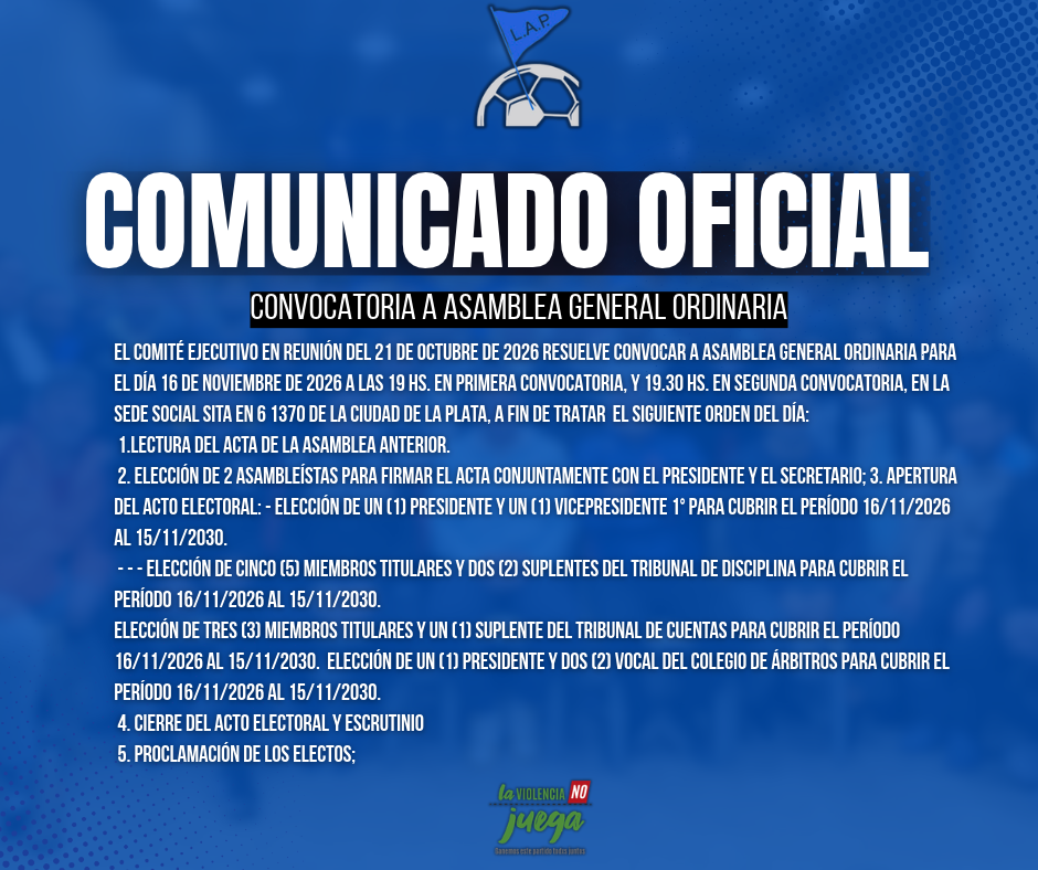 COMUNICADO OFICIAL: CONVOCATORIA A ASAMBLEA GENERAL ORDINARIA