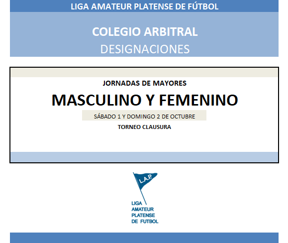 #Designaciones T. CLAUSURA 5TA FECHA #MASCULINO #FEMENINO PRIMERA A, PRIMERA B Y T. ASCENSO