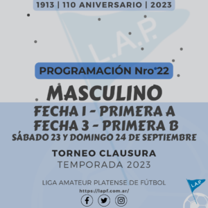 TORNEO CLAUSURA: PRIMERA A – FECHA 1 | PRIMERA B – FECHA 3 #Masculino